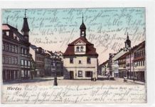Werdau mit oberer Markt gelaufen von 1902. Leichter Bug oben links, leicht fleckig, sonst gut erhalten