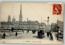76000 Rouen Foto AK Le pont Corneille Straßenbahn Briefmarke Bildseite