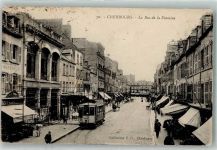 50100 Cherbourg-Octeville 1923 Foto AK Geschäft Straßenbahn Rue de la Fontaine