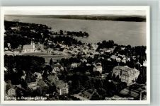 82327 W8132 Tutzing Foto AK Fliegeraufnahme des Ortes mit Pfarrkirche St. Joseph