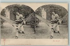 Lichtdruck Knackstedt & Näther Hängematte Gitarre Liebespaar Stereobild 1900