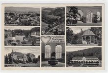 Herzheilbad Kudowa / Kudowa-Zdrój - Kreis Glatz / Klodzko. Gesamtansicht Kurplatz Kurhotel Fürstenhof Heuscheuerstraße Eugenquelle Wandelhalle Gottholdquelle Schloß gelaufen 1938. Rückseite leicht stockfleckig, sonst gut erhalten