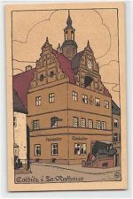 Steindruck Colditz in Sachsen. Rathaus ungelaufen kleiner Knick oben links, sonst gut erhalten