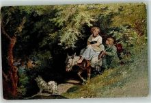 sign. L. Richter Ritt durch den Wald , Esel Serie 2/III Volkskunstverlag 1914 Künstlerkarte