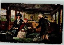 Bettler in der Eisenbahn AK Vagabund 1908 Gebrauchsspuren