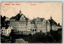 01855 O8360 Sebnitz 1910 Gebrauchsspuren Neue Schule Springbrunnen