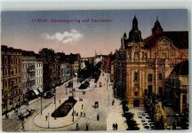 50667 W5000 Köln Habsburgerring Lithographie Lastkutsche Opernhaus Oldtimer Straßenbahn