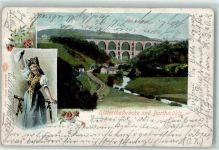 08543 O9903 Jocketa Gebrauchsspuren Elsterthalbrücke und Barthmühle Tracht Lithographie