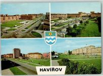 Karviná Karwin Foto AK Havirov Wappen Auto Omnibus Wohnhäuser