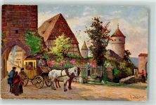 W8803 Rothenburg ob der Tauber Bei Klingentor Postkutsche sign.Zeltner Künstler Künstlerkarte