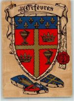 Künstlerkarte Wappen Orfevres Krone Siegel Blau Rot Gold
