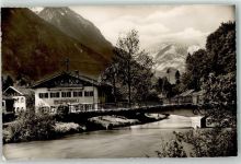 82438 W8116 Eschenlohe , Loisach - Gasthaus Loisach Brücke mit Zugspitzmassiv