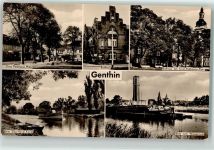 39307 O3280 Genthin Foto AK Ernst Thälmann Platz Rathaus Elbe Havel Kanal Wasserturm Ruderboot Boot