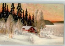 sign. Brandt Winter Motiv Schweden Künstlerkarte