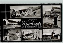 76891 W6749 Rumbach Foto AK Rathaus Ev. Kirche Dorfbrunnen Schule