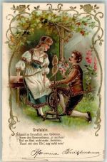 Spinnrad Spruch Jugendstil Gretchen 1905 Prägedruck