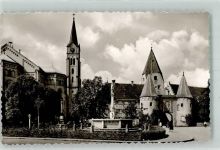89264 W7912 Weißenhorn Foto AK Oberes Stadttor mit Brunnen und Kirche Mariä Himmelfahrt
