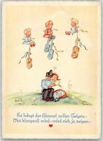sign. Ch. Müller Liebespaar Engel Verlag A. Lengauer Nr. 1078 Streichinstrument Künstlerkarte