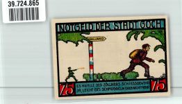 47574 W4180 Goch 1922 Notgeldschein 75 Pfennig Haus zu den Fünf Ringen