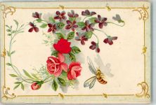 mit Echtstoffaplikation Rosen Veilchen Biene 1911 Prägedruck