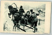 Jagdhund Pferdeschlitten Künstlerkarte