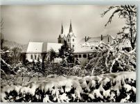 71540 W7157 Murrhardt Foto AK Winter Kirche Pfarrhaus Hexenturm