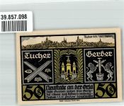07806 O6710 Neustadt an der Orla 1921 Notgeldschein Gutschein über 50 Pfennig Neustadt um 1650 Tucher Gerber
