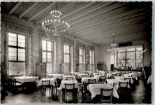 46236 W4250 Kirchhellen Foto AK Gasthaus Forsthaus Specht Gastraum Kronleuchter Ort handschriftlich Foto Original aus Archiv eines Ansichtskartenverlags
