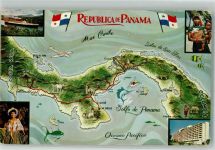 Panama City Foto AK Tracht Panamakanal Hotel Landkarte