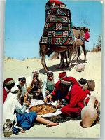 Treiber einer Kamelkarawane beim Couscous essen Maschinenstempel Volkstypen / Brauchtum Tunesien Gebrauchsspuren