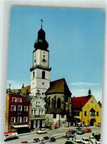 93413 W8490 Cham , Oberpf - Marktplatz mit Stadtpfarrkirche St. Jakob