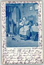Ein wichtiges Geheimniss Kind Großmutter Stricken 1902 Gebrauchsspuren