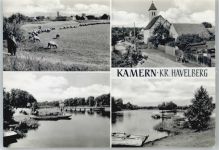 39524 O3521 Kamern b Schönhausen, Elbe - Kirche, Ortsansicht, Schäfer bei der Arbeit, An der Elbe