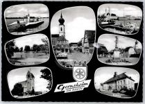 64579 W6084 Gernsheim , Rhein - Rheinfähre Kirche Bootshafen Rathaus
