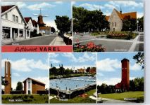 26316 W2930 Varel , Jadebusen - Mühle Kath. Kirche Schwimmbad Wasserturm