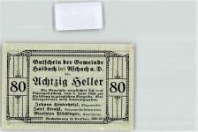 4083 Haibach ob der Donau 1920 Notgeldschein Gutschein 80 Heller