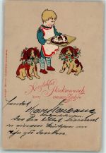 Neujahr Lebkuchenherz Kind AK Lebkuchen 1903 Lithographie