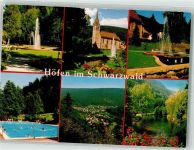 75339 W7545 Höfen an der Enz Foto AK Parkanlagen Ev. Kirche Schwimmbad Panorama des Ortes