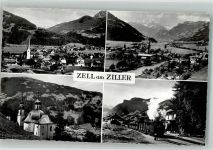 6280 Zell am Ziller 1960 Foto AK Kirche Eisenbahn Bahnhof