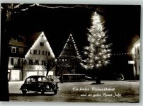 W7440 Nürtingen VW Käfer vor leuchtendem Christbaum Weihnachten Neujahr VW Winter
