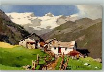 sign. Bonelli S. Champoluc Tal Richtung Breithorn ST.Z.F. No. 415 Bauernhaus Künstlerkarte