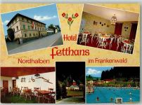 96349 W8645 Nordhalben Foto AK Hotel Fetthans Ev. Kirche Schwimmbad