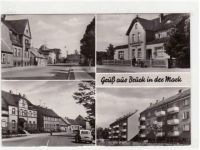 Gruß aus Brück i.d.M.. Abgebildet ist die Gaststätte und drei verschiedene Teilansichten. Postalisch befördert mit Marke 1983. Gute Erhaltung.