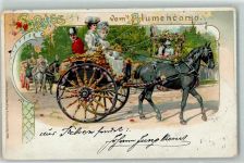 Blumencorso Kutsche AK Tiergespann 1901 Lithographie