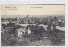 Crossen / Krosno Odrzanskie mit Blick von der Wilhelmshöhe gelaufen 1907. Leichter Bug oben links. Leichter Stempeldurchdruck. Leicht fleckig.