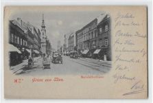 Mondscheinkarte Wien. Mariahilferstrasse mit Pferdetram und Kutschen gelaufen kleiner Knick oben links, sonst gut erhalten