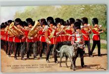 The Irish Guards with their Mascot marching trough the Park AK Uniform Künstlerkarte