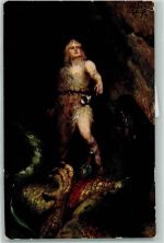 Siegfried mit dem Drachen sign. Ferdinand Leeka Nibelungensage Künstlerkarte