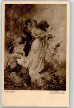Des Lebens Mai Engel Amor Liebespaar AK Zatzka, H. 1919