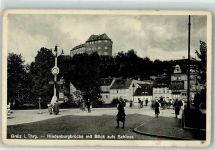 07973 O6600 Greiz Gebrauchsspuren Hindenburgbrücke mit Blick auds Schloss Tankstelle
